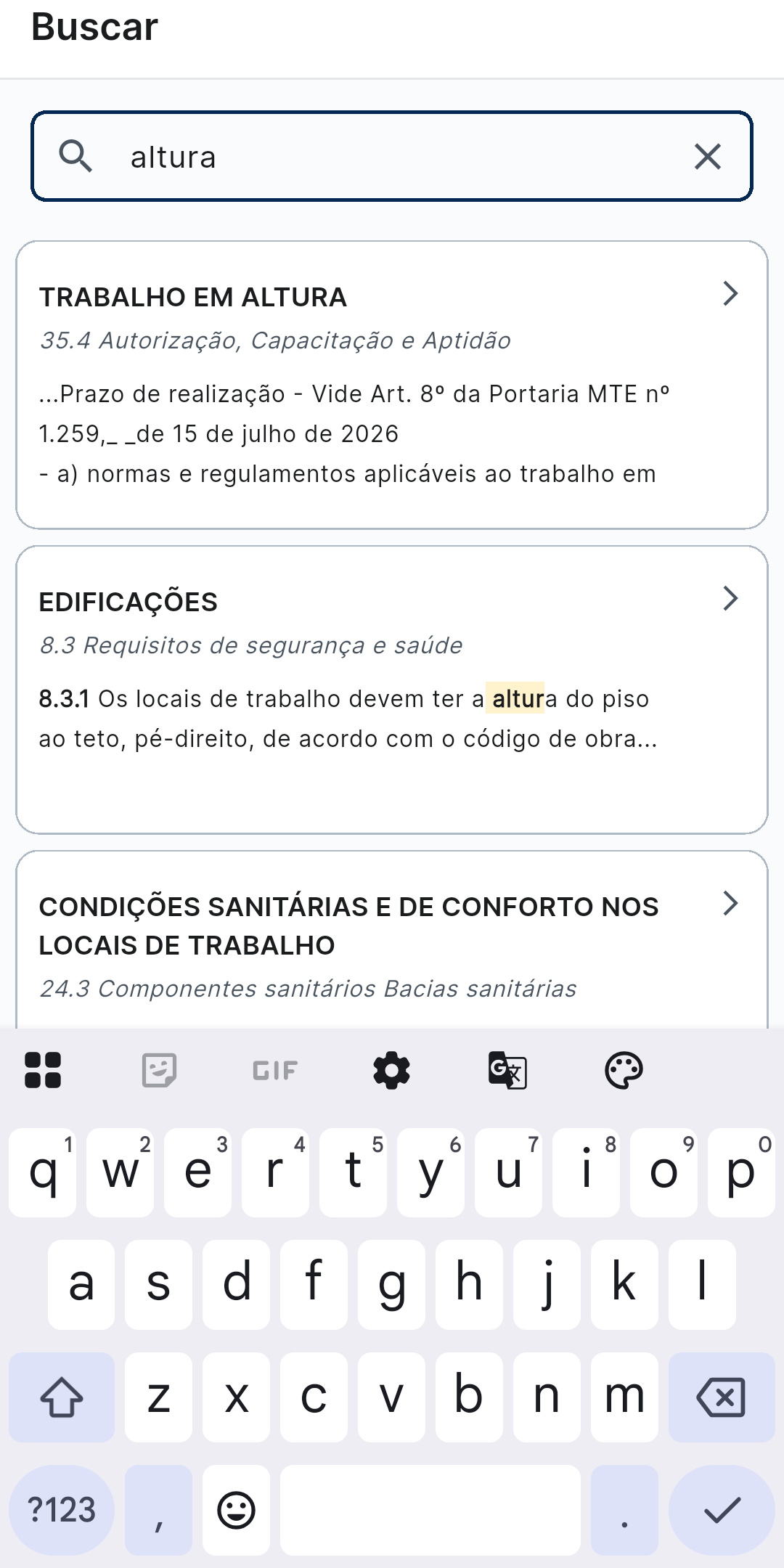 Busca por trecho com destaque nos resultados