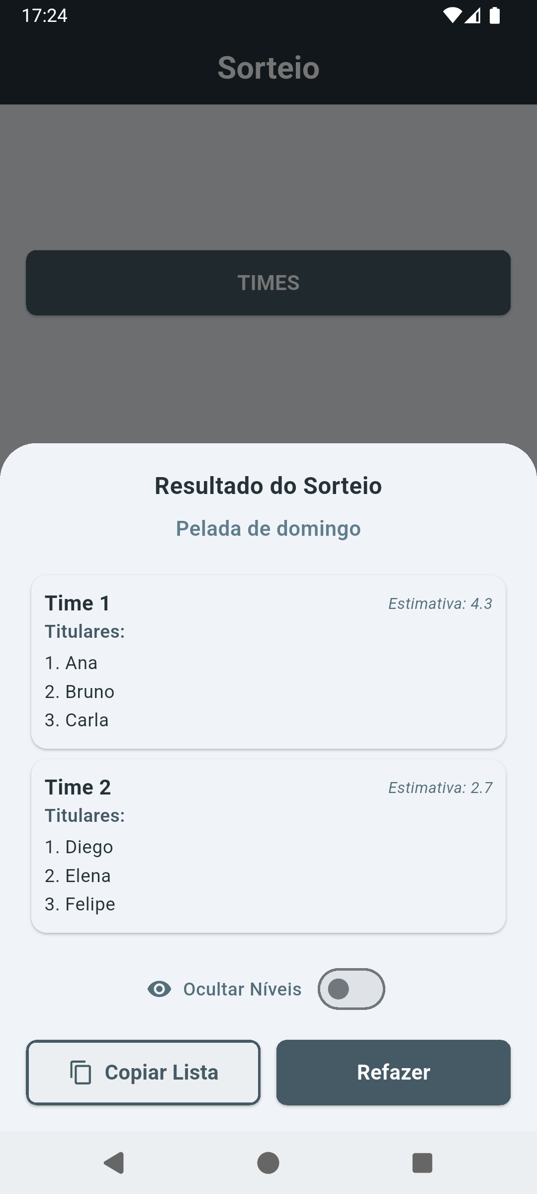 Sorteio de times ou ordem de jogo